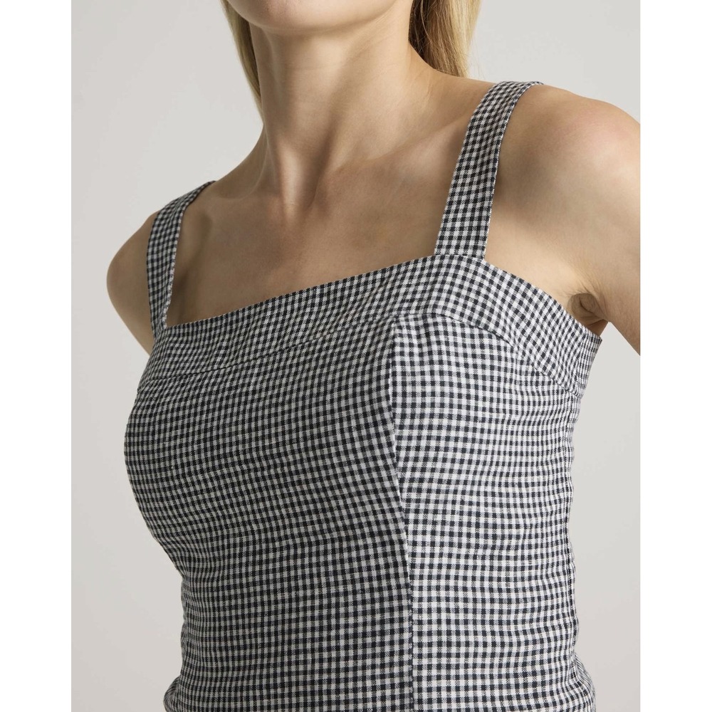 NWT Quince 100% European Linen Fitted Tank Classic Mini Gingham Women's Size XL - Picture 5 of 13